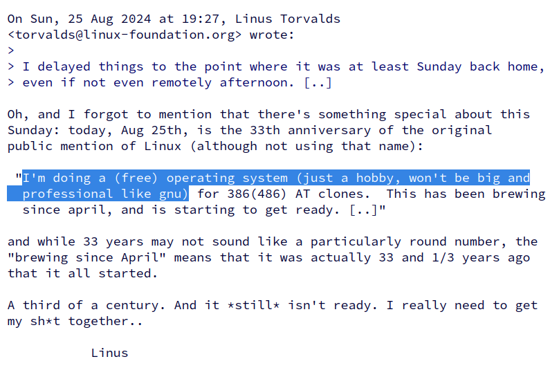 Linux Mailing List World Introduction, 33 years ago today.